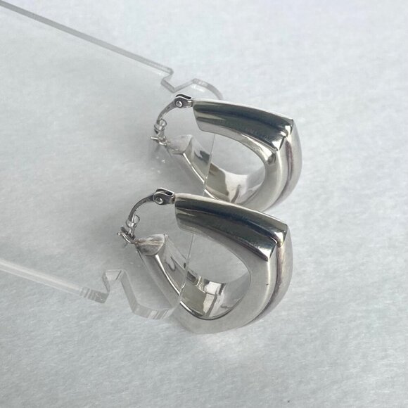 Fine Silver .999 Chunky 1" Hinged Wide Hoop Earrings - Picture 8 of 16